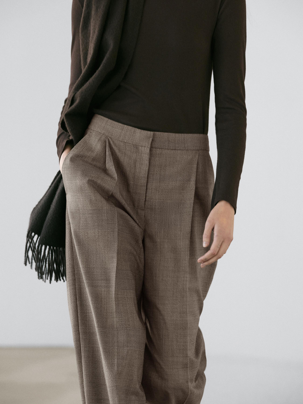 Massimo Dutti Костюмные брюки клетчатые из шерсти, бежевый