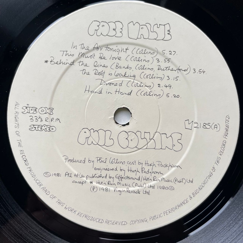 Винтажная виниловая пластинка LP Phil Collins Face Value (Англия 1981)