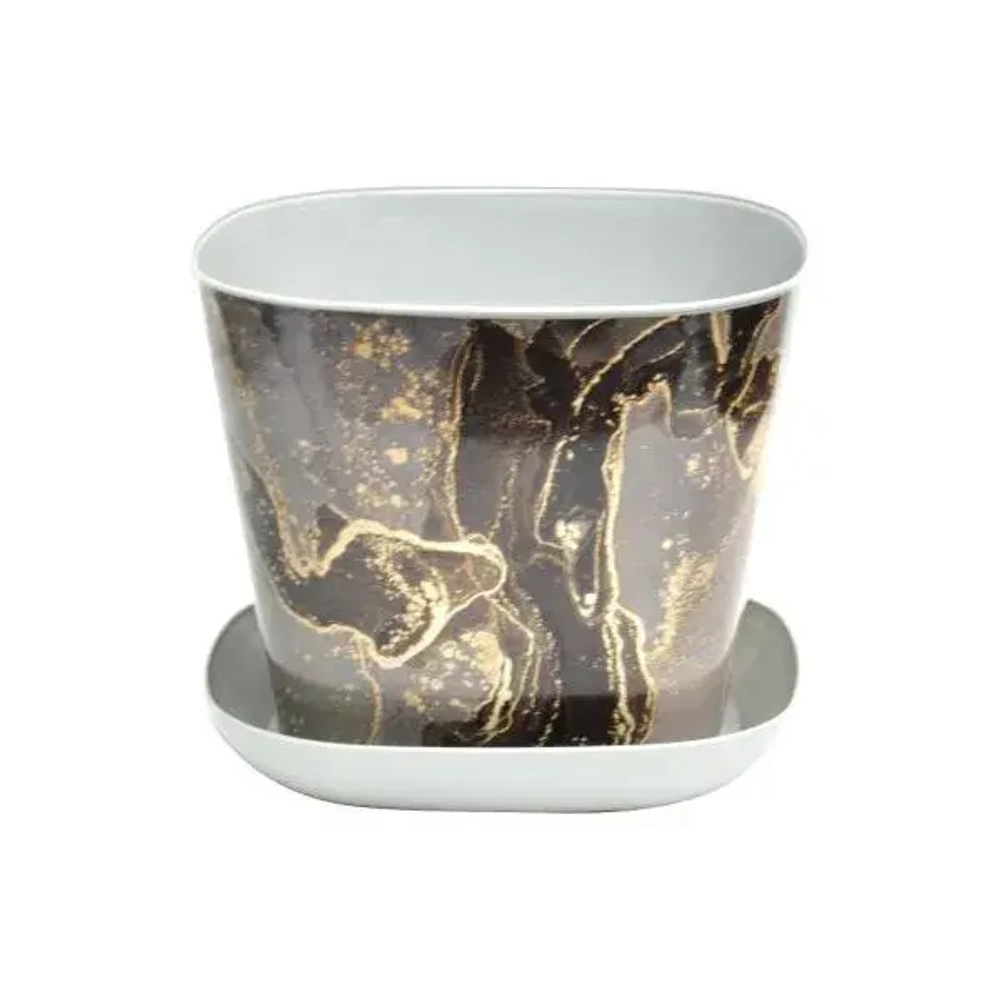 Кашпо квадратное 2,5л. декор Мрамор с поддоном (светло-серый)