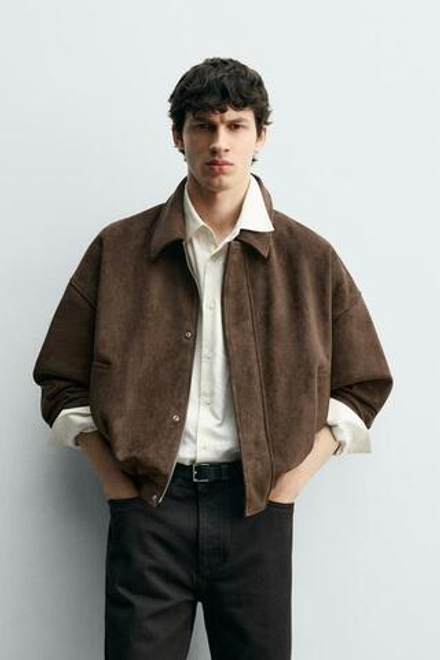 ZARA КУРТКА СВОБОДНОГО КРОЯ ИЗ ИСКУССТВЕННОЙ ЗАМШИ, КОРИЧНЕВЫЙ