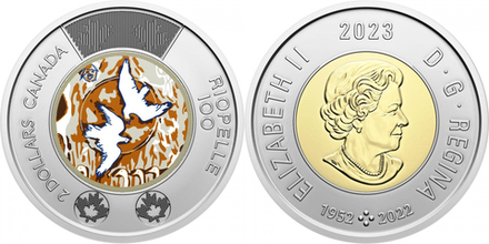 Канада 2 доллара, 2023 100 лет со дня рождения Жан-Поля Риопеля, Цветное покрытие aUNC