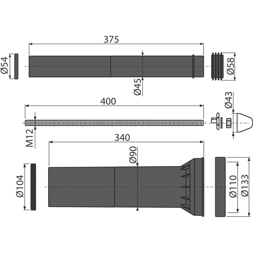 Kомплект Alcadrain принадлежностей к унитазу с удлиненными деталями для людей с ограниченными физ. возм. (M9000)