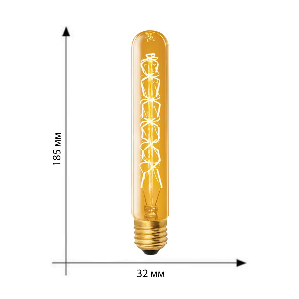 IL-V-L32A-60-GOLDEN-E27 CW01 Лампа накаливания Vintage. Форма цилиндр. длина 185 мм. Форма нити CW. Картон. ТМ Uniel
