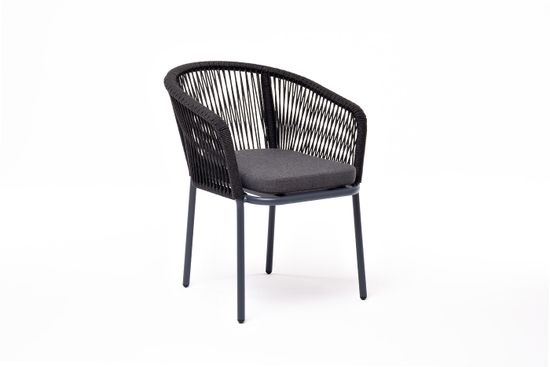 "Марсель" стул плетеный из роупа, каркас алюминий темно-серый (RAL7024) муар, роуп темно-серый круглый, ткань темно-серая 027