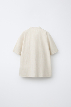 ZARA РУБАШКА ИЗ ХЛОПКА И ЛЬНА В ПОЛОСКУ, ПЕСОЧНЫЙ