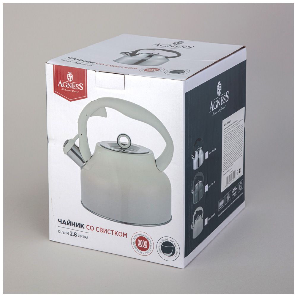 ЧАЙНИК AGNESS СО СВИСТКОМ, 2,8 Л, ИНДУКЦИЯ, ЦВЕТ - СЕРЫЙ ГРАДИЕНТ