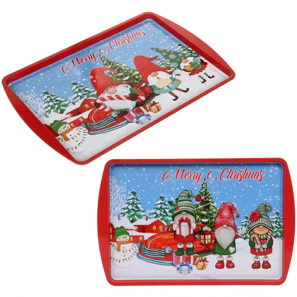 Поднос жестяной 38*24см «Веселые гномы на машине»