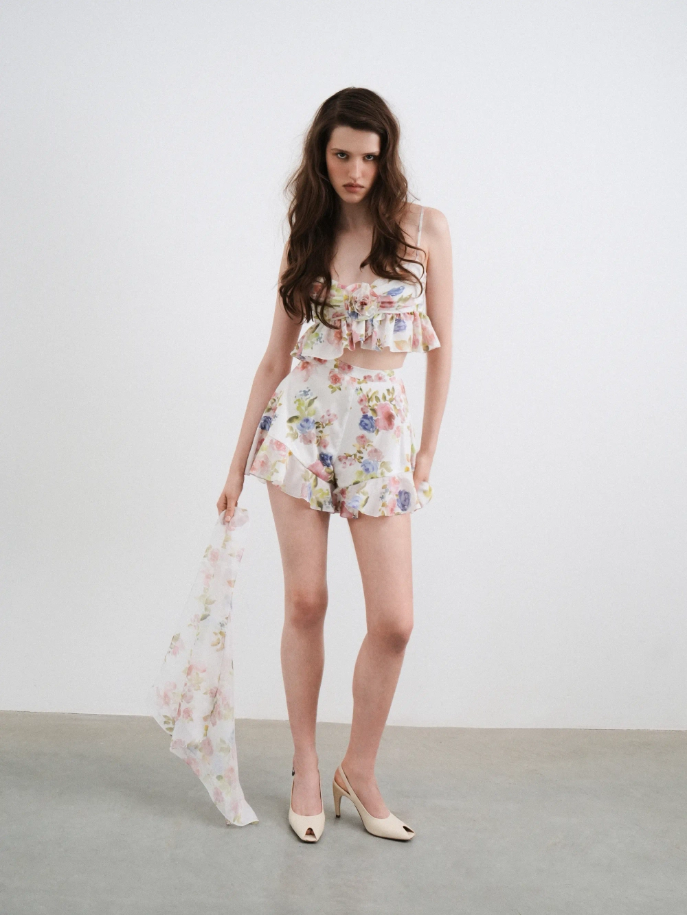 Одри (Audrie), шорты с рюшами из батиста шифона с цветочным принтом