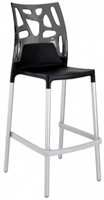 Стул пластиковый барный Papatya Ego-Rock Bar, сатинированный алюминий, черный матовый, дымчатый