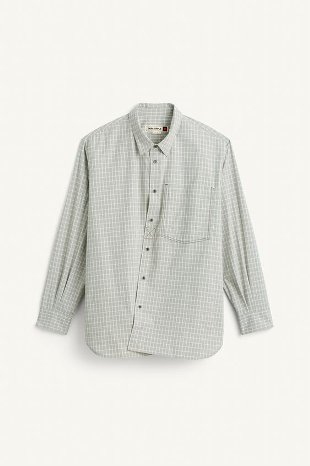 ZARA РУБАШКА СВОБОДНОГО КРОЯ ИЗ ХЛОПКА, ЭКРЮ/ХАКИ