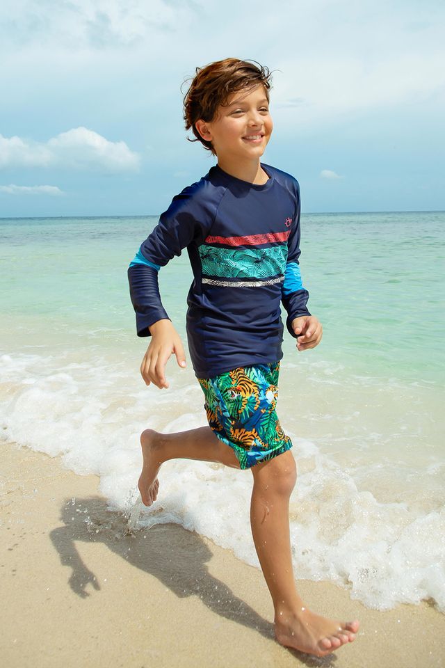 Двусторонние плавательные шорты для мальчиков с ярким принтом