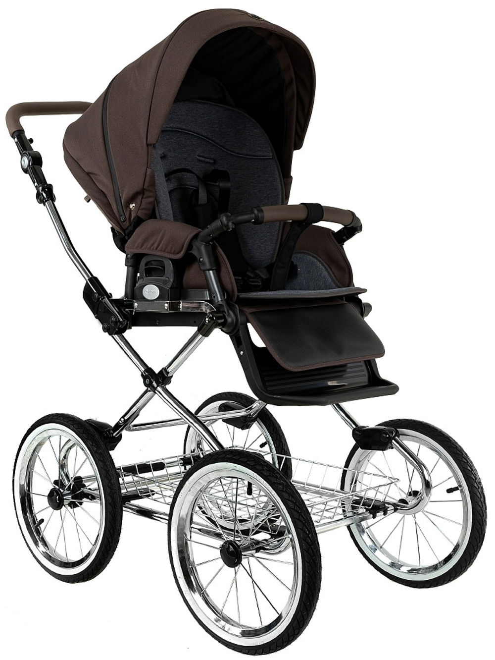 Детская коляска Roan Bass Next Classic d14 2.0 3 в 1 с автокреслом Tutis Elo Lux EduSky Black BSNC/93/2 Turkish Coffe/Black/руч.Cappuccino