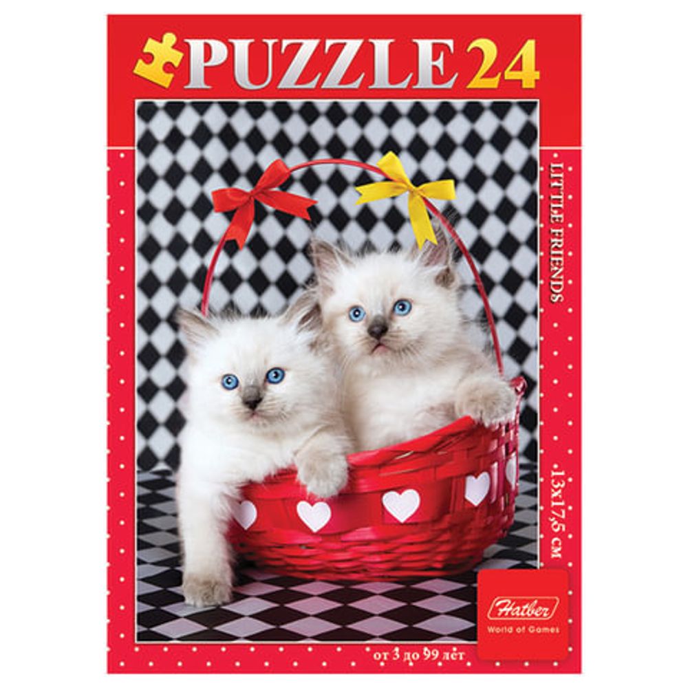 Пазл MINI, 24 элемента, А5, "Пушистые малыши (4 дизайна)", 130х175 мм, 24ПЗ5, U135488