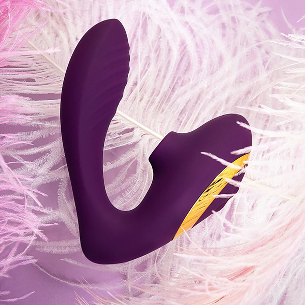 Фиолетовый вибромассажер 14см с двойной стимуляцией ToyFa L'roina Mave 561027