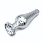 Анальная втулка конус серебро с прозрачным кристаллом 11 см