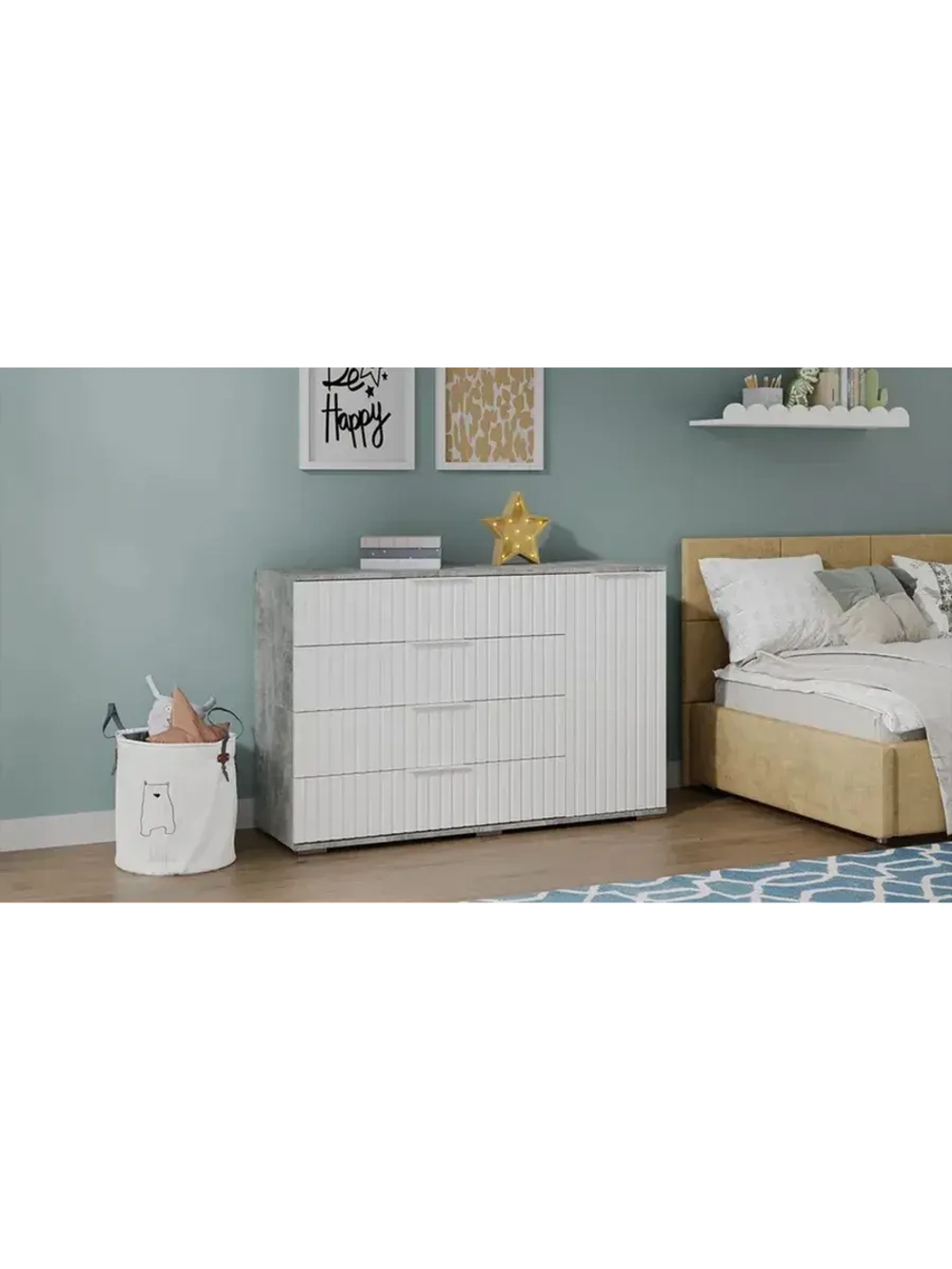 Комод для одежды Белый матовый 4 ящика 129х41х84 см