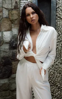 7149 пижама брюки и рубашка бело-молочного цвета