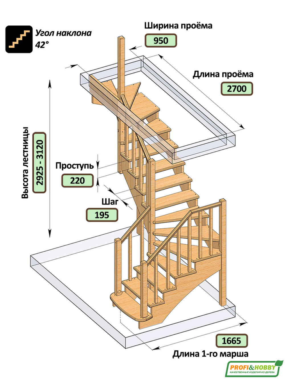 Лестница на второй этаж К-009м Левая