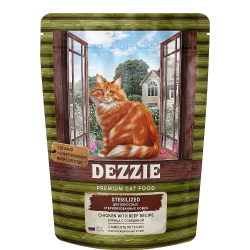 1Сухой корм для взрослых стерилизованных кошек DEZZIE Sterilized Cat с курицей и говядиной, Пакет 40