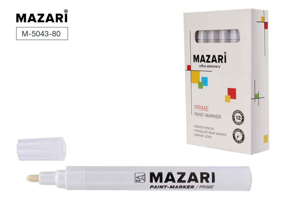 Маркер-краска 2мм. "Prime" белый, корп.алюминиевый, пулевидный наконечник (Mazari)