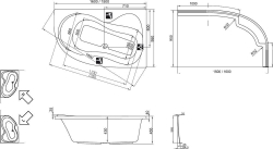 Ванна акриловая Ravak Rosa 95 160x95 L C571000000 левая схема
