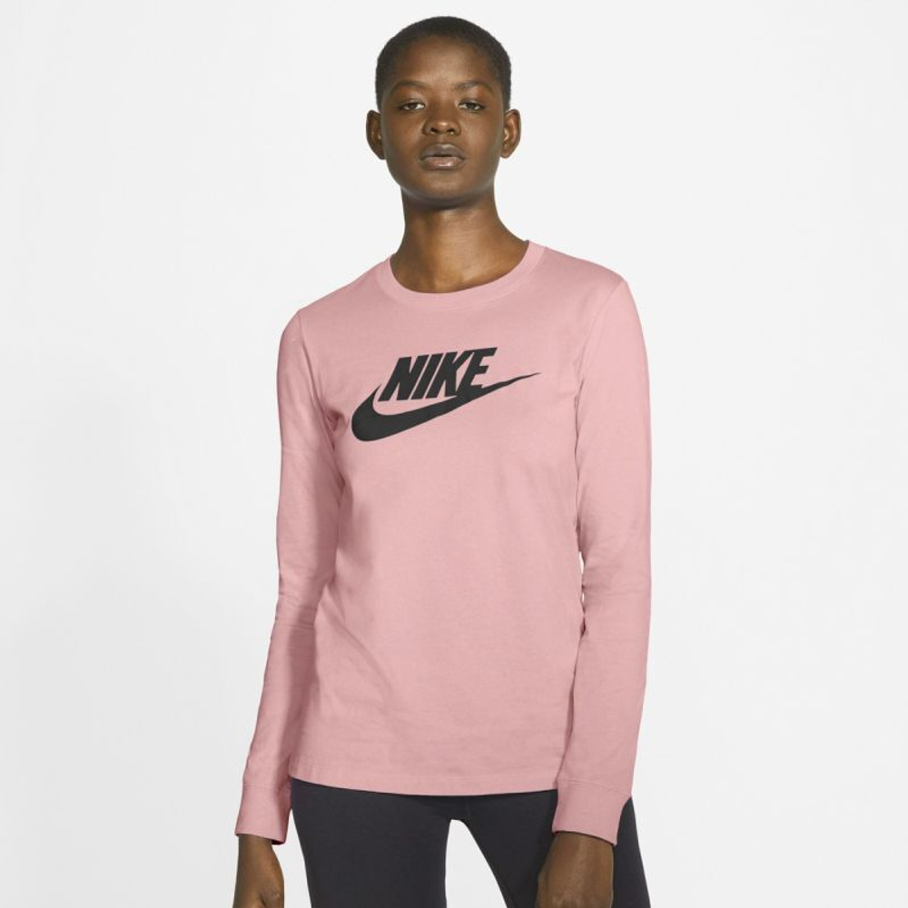 Женская футболка теннисная (dł. Рукава) Nike Swoosh Essential LS Icon Ft - pink glaze/black