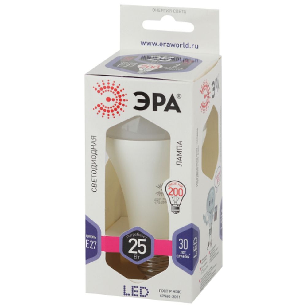 Лампа светодиодная ЭРА STD LED A65-25W-860-E27 25Вт груша холодный дневной свет Е27 | Лампы cветодиодные Груша (A)