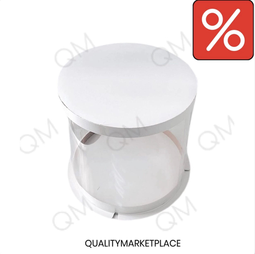 Прозрачная круглая коробка-тубус D-25 см h-21.5 см белая, 10 шт