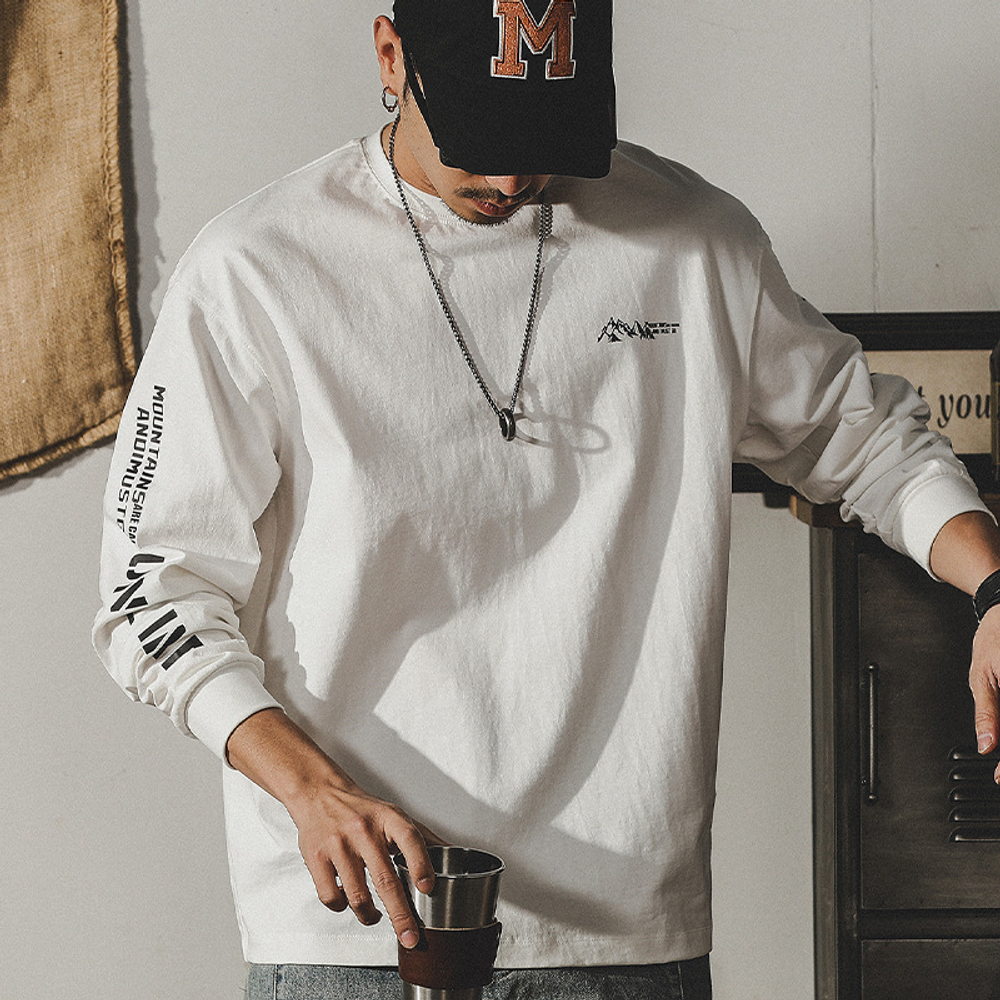 Футболка мужская с длинными рукавами осенняя модная, хлопковая в горном стиле