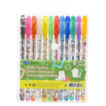 Ручка гелевая, Basir, цветные чернила, серия "Коты", ароматизированная с блёстками, 12 шт
