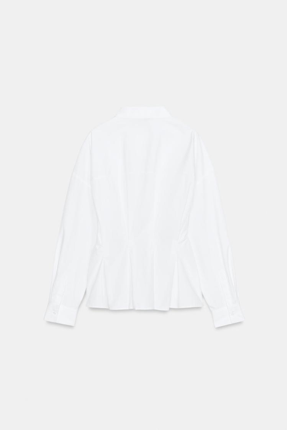 ZARA РУБАШКА ИЗ ПОПЛИНА С ЗАЩИПАМИ НА СПИНКЕ, БЕЛЫЙ