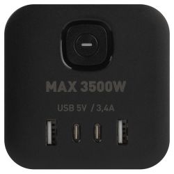 Удлинитель электрический ЭРА CUBE-3es-1,5m-4USB-B куб с заземлением с выключателем 3 розетки+4xUSBA+C 1,5м 16А черный