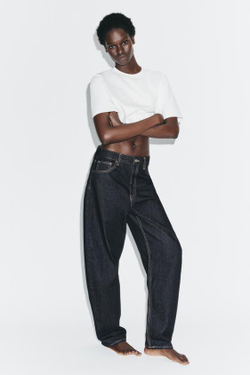 ZARA ДЖИНСЫ BARREL TRF С ВЫСОКОЙ ПОСАДКОЙ, ТЕМНЫЙ ИНДИГО