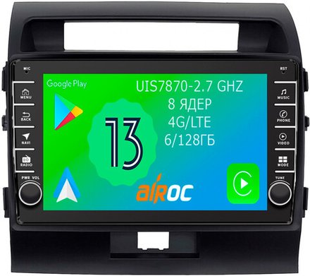 Магнитола для Toyota Land Cruiser 200 2007-2015 (экран климата внизу) - Airoc AB-1111 (кнопки и крутилки), Android 13, TS20, 6/128Гб, SIM-слот, CarPlay