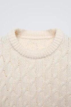 ZARA СВИТЕР С УЗОРОМ «КОСЫ», ЭКРЮ