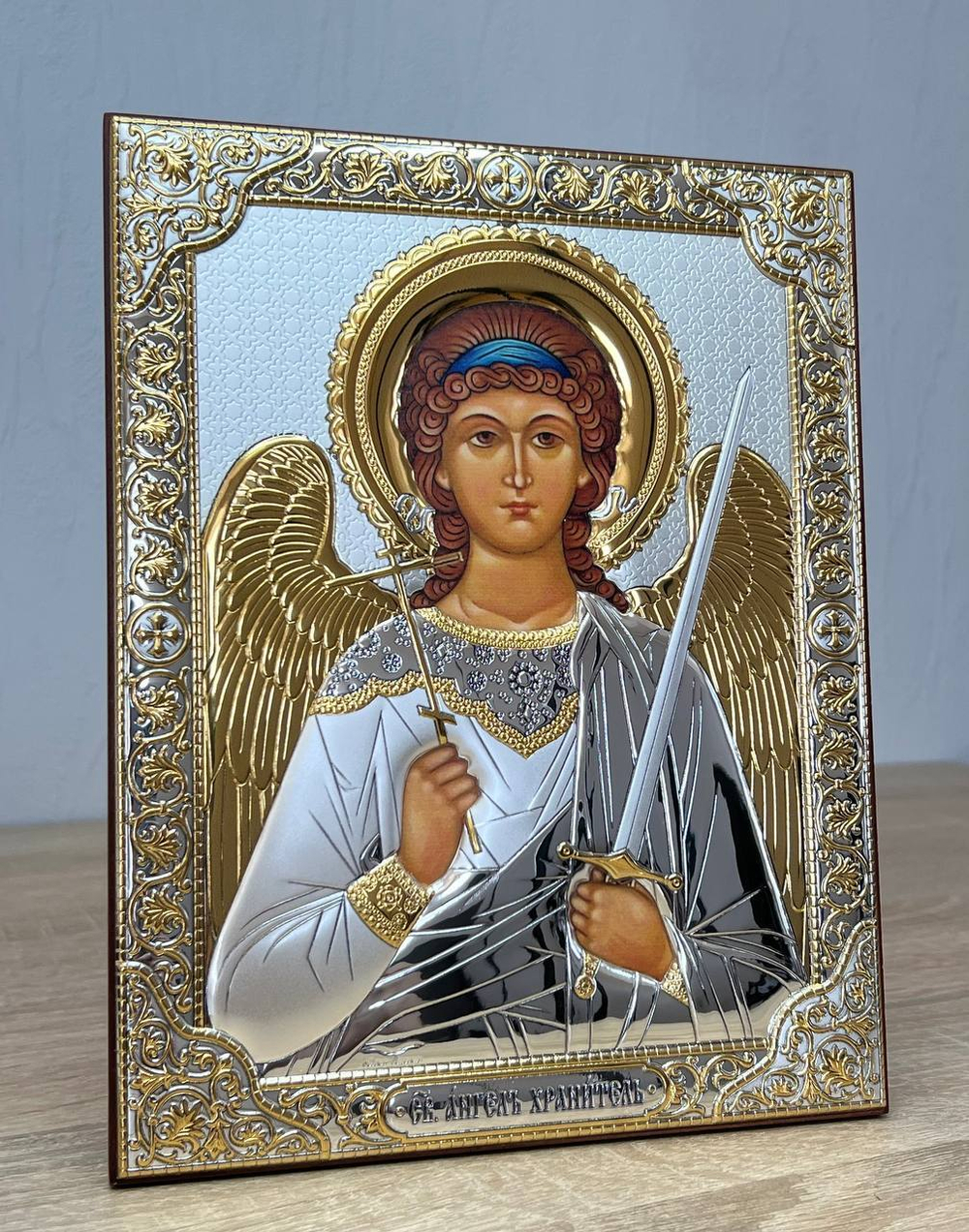 Ангел Хранитель, икона прямоугольная без рамки, красное дерево 175х225