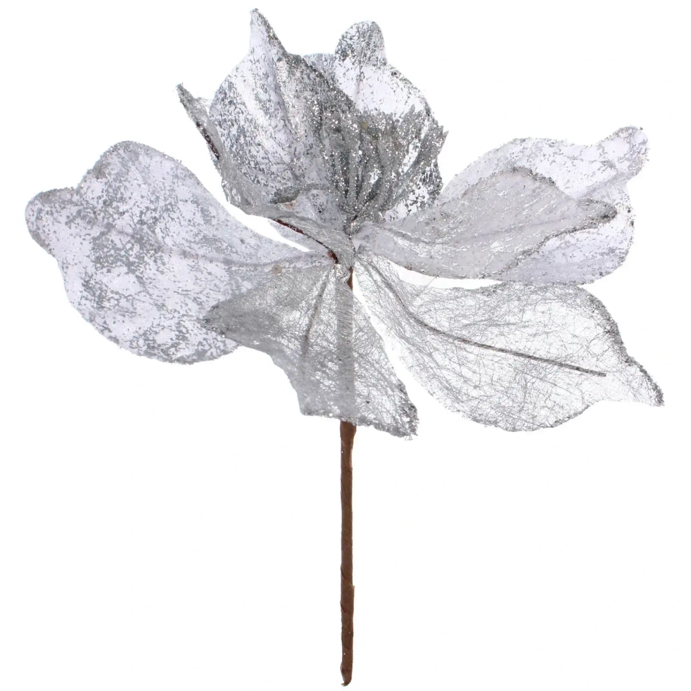 Украшение новогоднее «Пуансеттия - Принцесса» 20 см, Серебро