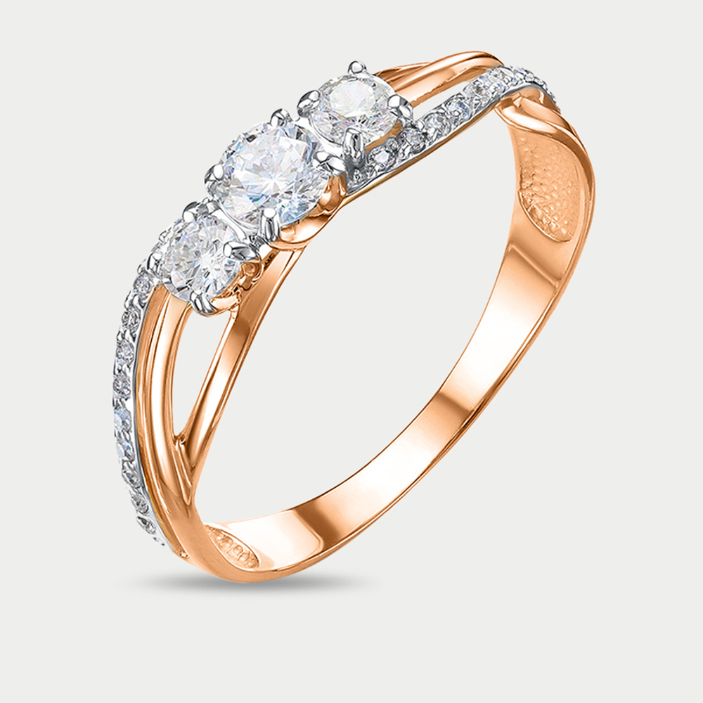 Кольцо женское из розового и белого золота 585 пробы с фианитами (арт. 1103248)