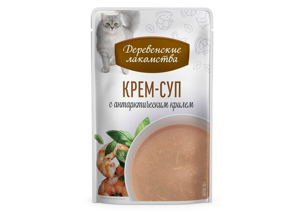 ДЕРЕВЕНСКИЕ ЛАКОМСТВА Пауч для кошек Крем-суп с антарктическим крилем 0,035 кг