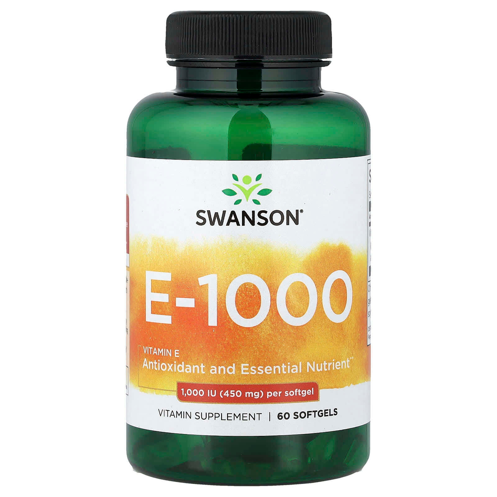 Swanson, витамин E-1000, 450 мг (1000 МЕ), 60 мягких таблеток