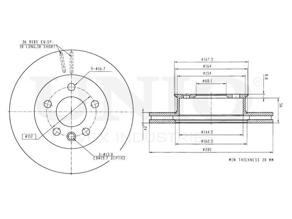Диск тормозной передний UNIO BRD-20435