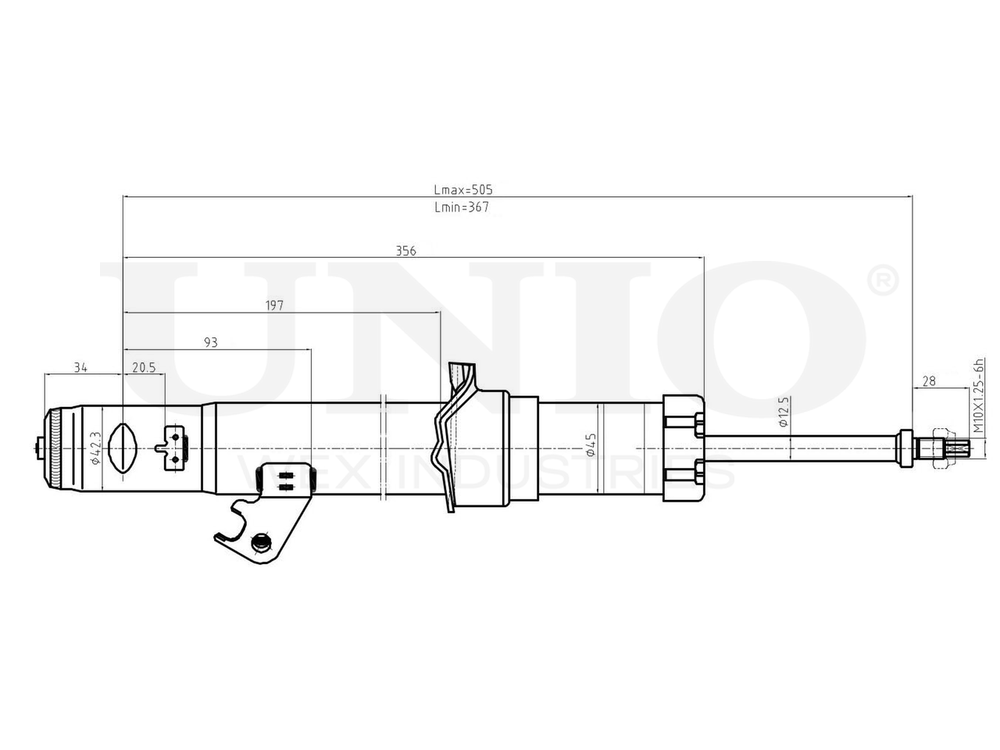 Амортизатор газовый передней подвески левый UNIO SAB-10010