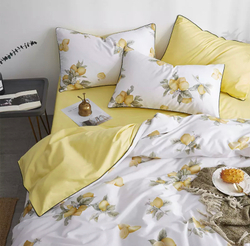 Постельное белье ЕВРО (двуспалка) Египетский Хлопок Лимоны на белом