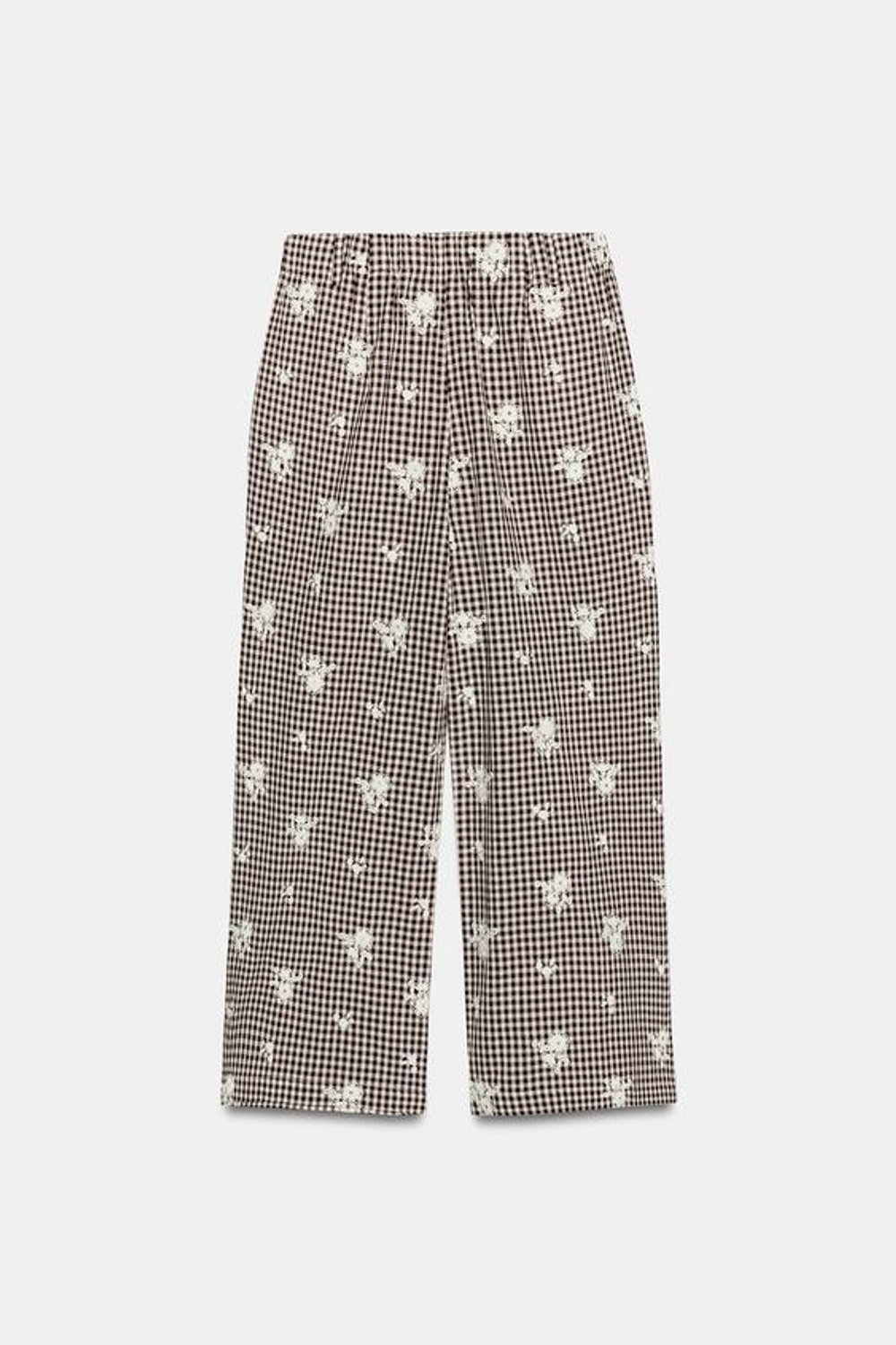 ZARA БРЮКИ-КЮЛОТЫ В КЛЕТКУ С ВЫШИВКОЙ В КОМПЛЕКТЕ, КОРИЧНЕВЫЙ/ЭКРЮ