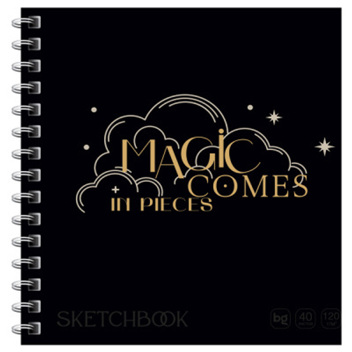 Скетчбук 40л., 170*170 на гребне BG "Magic comes", на гребне, матовая ламинация, фольга, Soft Touch, 120г/м2