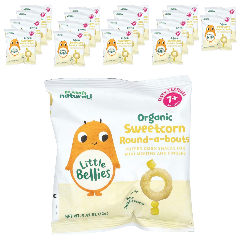 Little Bellies, Органические круглые таблетки, для детей от 7 месяцев, сладкая кукуруза, 18 пакетиков по 12 г (0,42 унции)