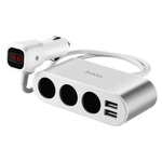 Автомобильное зарядное устройство USB Hoco Z13 (10.5W, 2 порта+розетка 12V 3 шт, с дисплеем) Серебро