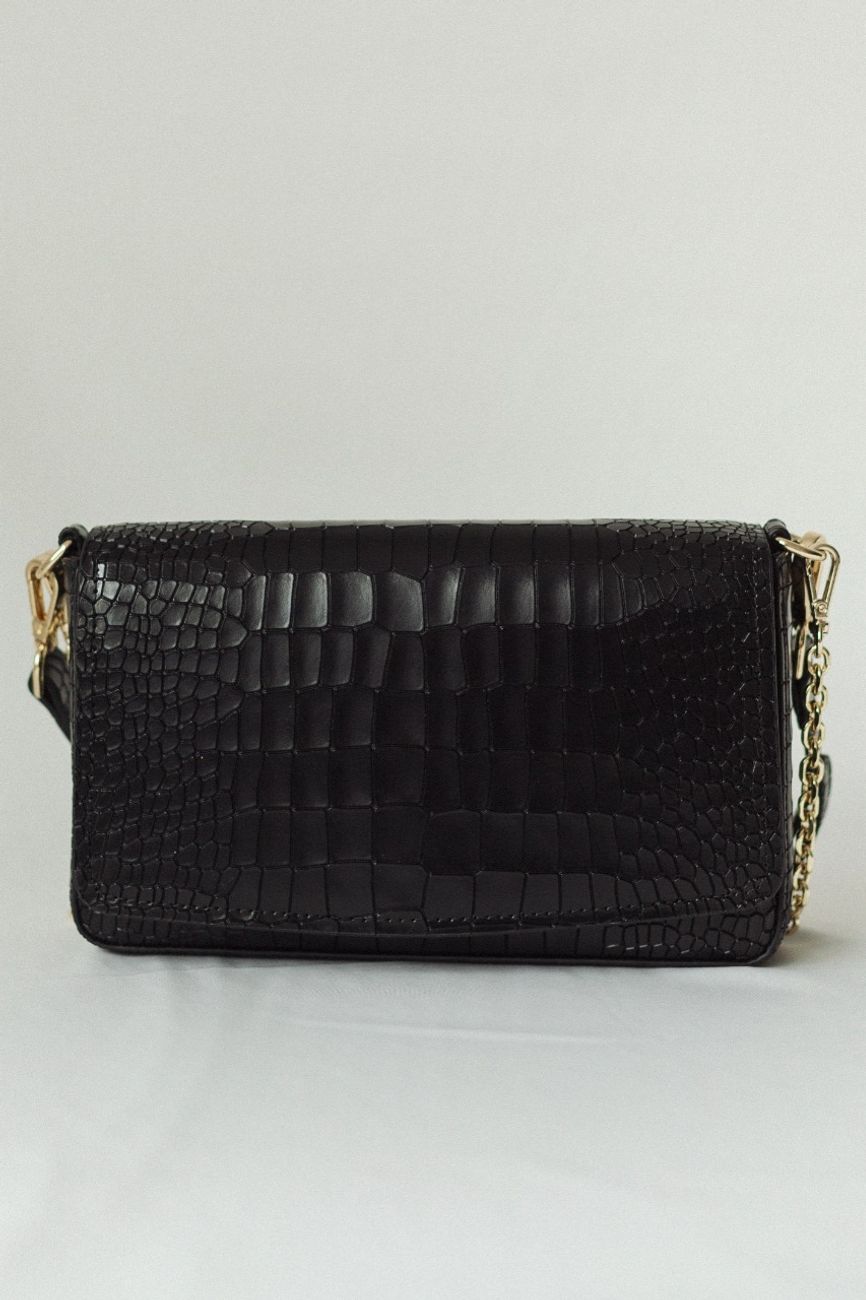 Сумка-кроссбоди из кожи под рептилию, черный