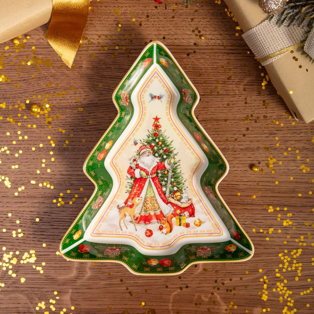 БЛЮДО-ЕЛКА LEFARD "ДЕД МОРОЗ" 25*21*4 СМ ЗЕЛЕНОЕ (КОР=8ШТ.)