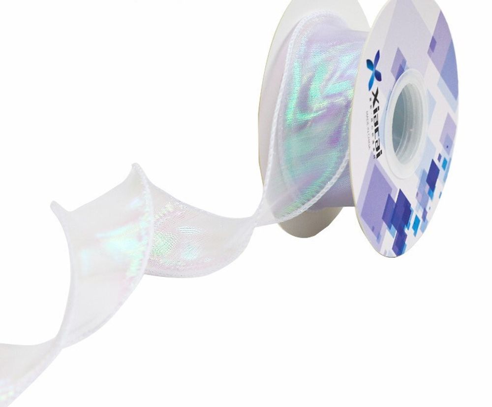 Лента органза с волнистым краем (4см*9,14м), Северное сияние, Белый